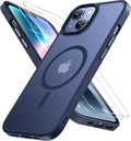 Miracase Magnetic for iPhone 14 Case 6.1 inch (Compatible with MagSafe)（with 2X Screen Protectors） Military-Grade Protection, Anti-Fingerprint Translucent Matte Phone Case Cover, Dark Blue