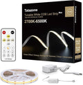 Tatazone 6.56ft Tunable White COB Led Strip Light with RF Remote, CRI93+ Dimmable CCT 2700K-6500K COB Led Tape Lights, Adhesive High Density Dual Color Led Light Strip for Bedroom, Kitchen, Cabinet