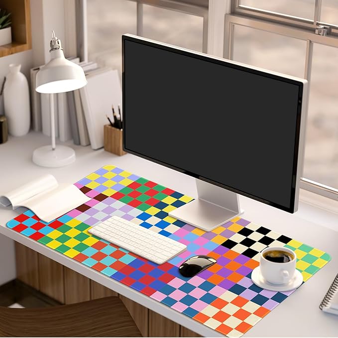 Lokigo Checkered Desk Mat, Large Mouse Pad for Desk, Anti-Slip Waterproof Big Mousepad, Cute DeskMatt for Desktop, Keyboard Mat for Computer Desktop (Retro Checkered)