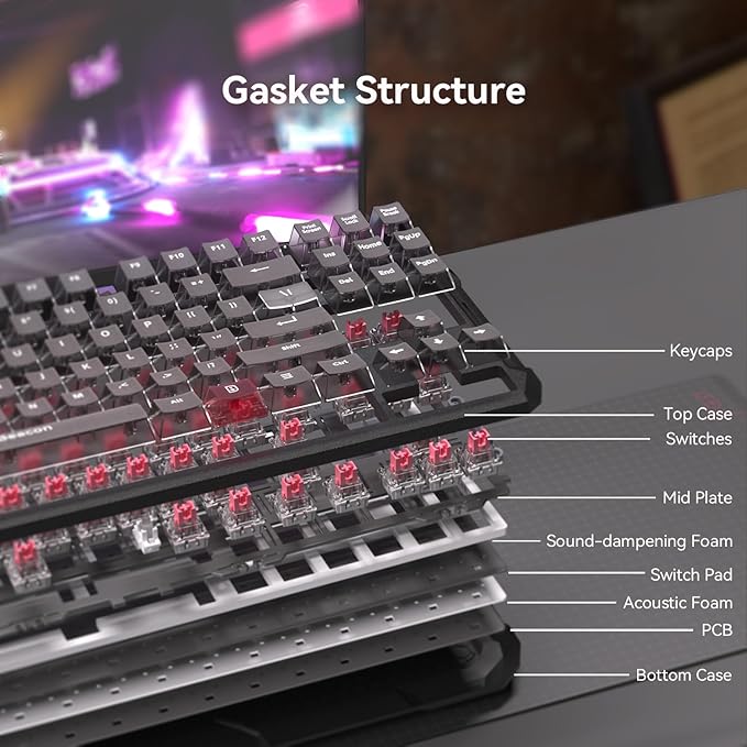 DarkBeacon Flux87 HE Mechanical Gaming Keyboard Wired, Hall Effect Magnetic Red Switch, 0.01mm Rapid Trigger, Adjustable Actuation, RS/SOCD/DKS/MT, 8000Hz Polling, Hot Swappable, RGB Backlit for PC