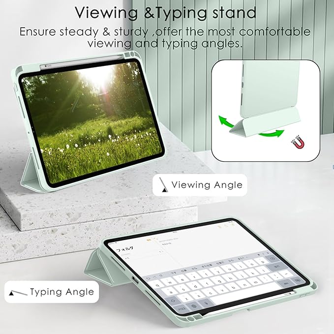 ZryXal iPad Pro 11 Inch Case (M5) 2025/ (M4) 2024 (Model: A2836/A2837/A3006), Trifold Stand Smart Cover with Pencil Holder and Soft TPU Back, Auto Wake/Sleep (Pale Green)