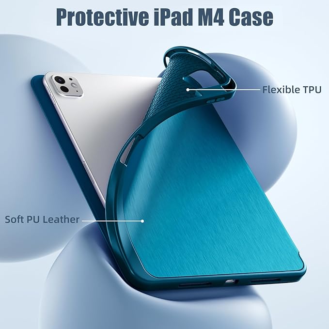 Kidopire New Compatible with iPad Pro 11 Inch Case (M4 2024/M5 2025) with Pencil Holder, Smart Cover with Protective Trifold Stand & Soft TPU Back, Auto Wake/Sleep, Support Pencil Pro, Peacock Blue
