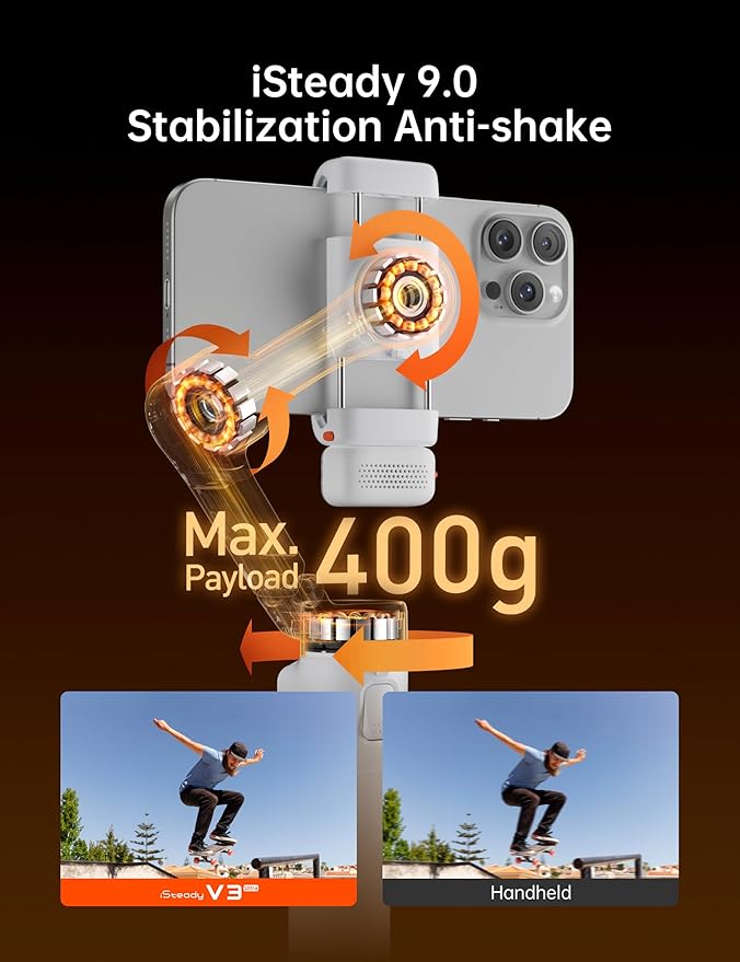 Hohem iSteady V3 Ultra Gimbal Stabilizer for Smartphone, AI Tracking Phone Gimbal, 1.22" Touchscreen Detachable Remote Control, Built-in Extension Rod & Tripod, 360° Infinite Pan, Vlog Filming, White