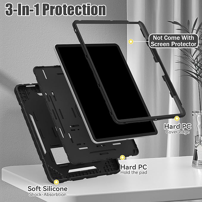 Grifobes Case for iPad Air 13-inch (M4/M3/M2) 2026/2025/2024, Heavy Duty Shockproof Rugged Protective Cover with Pencil Holder/Built-in Stand for i Pad Air 13" (Black)