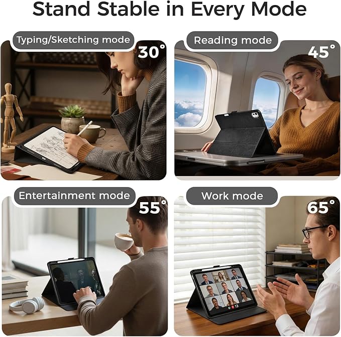 Slim Case for iPad Pro 11 Inch M5/M4 (2025/2024) A3357/A3358/A2836/A2837 with Pencil Holder,Lightweight Cover,Magnetic Closure,Multi Angle Stand,Typing Angle,Auto Sleep/Wake,Black