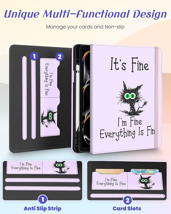 Kidcube for iPad Pro 13 Inch Case M4 2024 - Women Girls Cute Rotating Stand Folio Cover with Pencil Holder & Card Slot Girly Kawaii Cat Unique Design for iPad Pro 13 Inch Case 2024 (A2925 A2926 A3007)