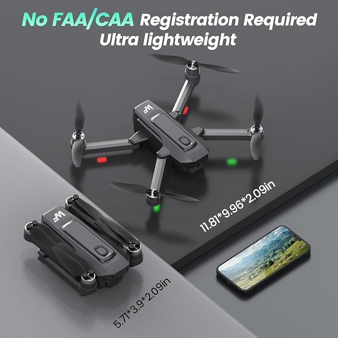 Drones with Camera for Adults 4k, WeFone WF30 GPS FPV Foldable Quadcopter for Beginners, Follow Me and Auto Return Home, Brushless Motor, 5G Transmission, 2 Batteries for 40 Mins Flight Time, Black