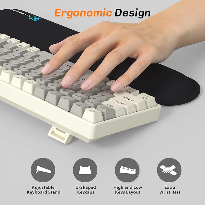Taiahiro Wireless Mechanical Keyboard, 100-Key 96% Layout Gaming Keyboard, Hot-Swappable Silent Linear Switches, Tri-Mode BT/2.4G/USB-C, LED Backlit, 3000mAh Battery for Windows and Mac (Creamy Gray)