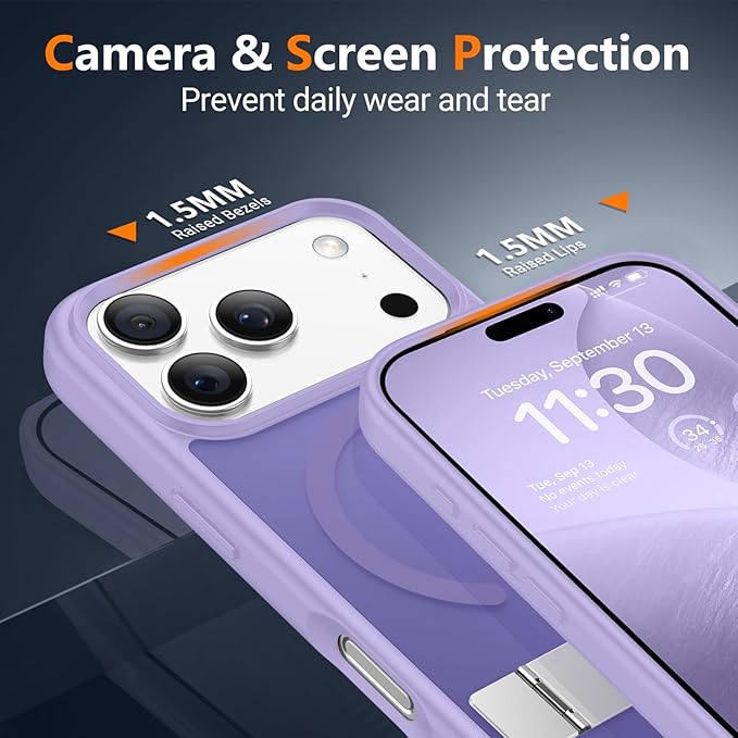 SPIDERCASE Magnetic for iPhone 17 Pro Max Case,with [3 Stand Ways] [Military Grade Drop Protection] with Invisible Stand Shockproof Slim Case for iPhone 17 Pro Max 6.9",Light Purple