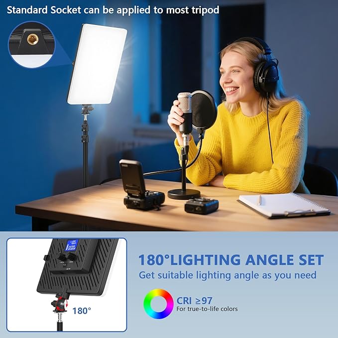 Led Video Light Panel, 20W Bi-Color Photography Lighting Kit with 4000mAh Battery, Dimmable 2500-8500K Conference Studio Light for YouTube/TikTok, AC Power Charger