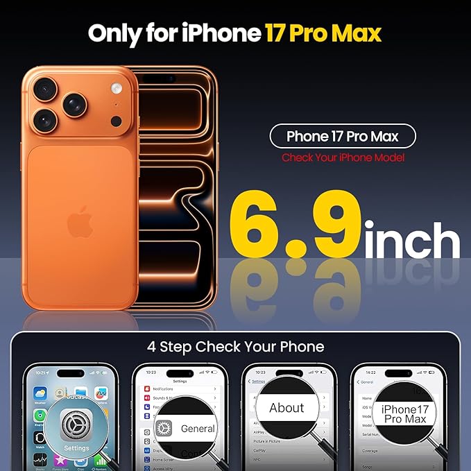 3 in1 for iPhone 17 Pro Max Case,[1 Screen Protector & 1 Camera Lens Protector ],7X Military-Grade Drop Protection ,Fits MagSafe ,Tough, Rugged & Durable for Heavy Duty iPhone 17 Pro Max Case, Orange