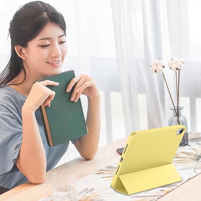 iMieet iPad mini 7 Case 2024 (A17 Pro), iPad mini 6 Case (8.3-Inch,2021 Model), iPad mini 7th/6th Generation Case with Pencil Holder, Trifold Stand Smart Case with Soft TPU Back,Yellow