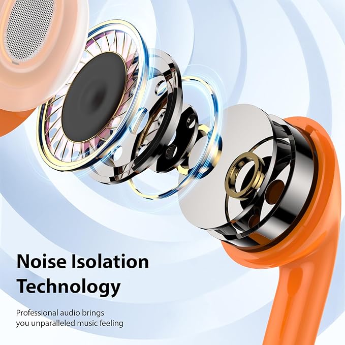 USB C Earbuds Wired USB Type-C Headphones for Apple iPhone 17 16 15 Pro/iPad 10th Generation for Galaxy S26 Pixel 10 Earphones with Microphone Volume Control Noise Isolating HiFi Stereo Headset Orange