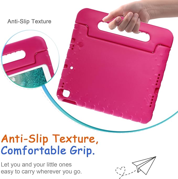 Kids Case for iPad 9th/8th/7th Generation (2021/2020/2019), iPad 10.2" Shockproof Case, Techcircle Handle Stand Lightweight EVA Foam Bumper Protective Rugged Drop Protection Child Proof Cover, Rose