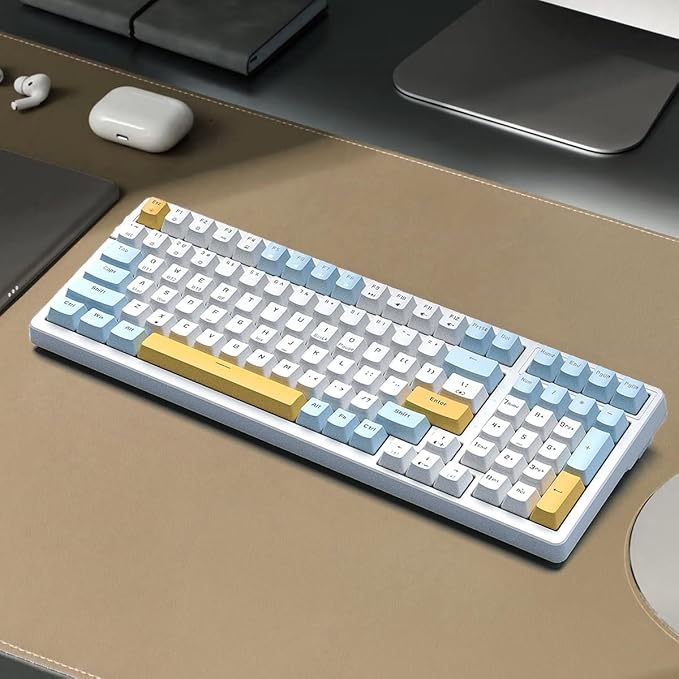 Merdia Wireless Mechanical Keyboard, Triple Mode 2.4G/USB-C/BT Gaming Keyboards 100 Keys Ice-Blue Backlit Brown Switch Keyboard | Rechargeable Mechanical Gaming Keyboards | Ice Blue/W/Y