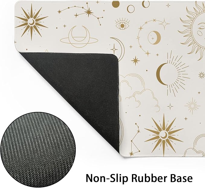 Boho Chic Sun Moon Large Mouse Pad XL Magic Mystical Galaxy Stars Clouds Extended Large Desk Mat Big White Desk Pad 80X30 CM Non-Slip Rubber Base Stitched Edge Long Mousepad,31.5×11.8 Inch