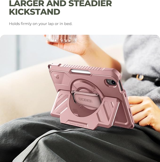 Dexnor Case for iPad mini 7 (A17 Pro) 2024/mini 6 2021 8.3 inch, Rugged Protective Case with 360° Rotating Hand Strap & Large Stand & Screen Protector & Pencil Holder Shockproof Full-Body Cover, Pink
