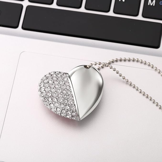 USB 2.0 Flash Drive,Cute Romantic Heart Shape USB Memory Stick,Thumb Drive for Photos, Music, Files Storage (Silver, 64, GB)