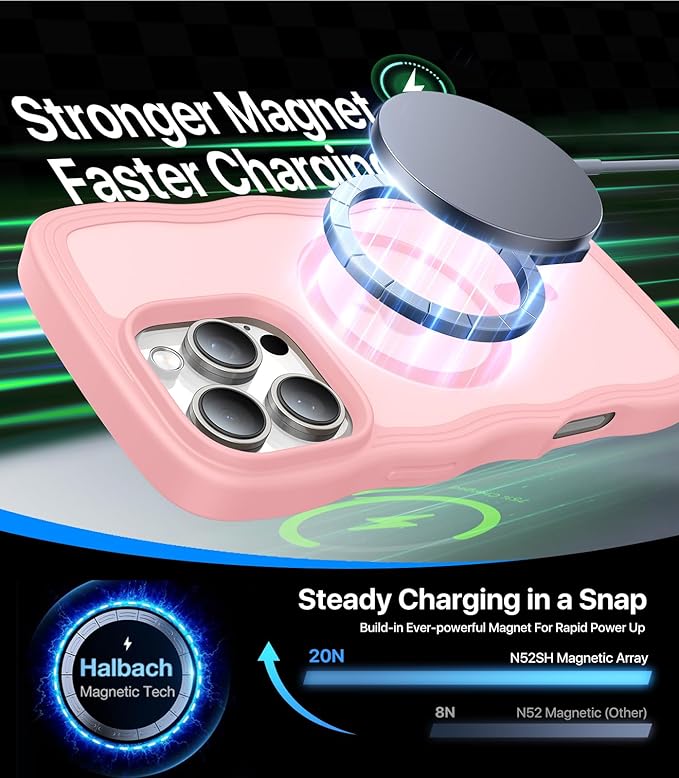 Magnetic for iPhone 16 Pro Case,[Compatible with MagSafe][Military-Grade Drop Protection][Anti-Yellowing] Shockproof Protective Translucent Matte Cover for iPhone 16 Pro Phone Case,Peach Pink
