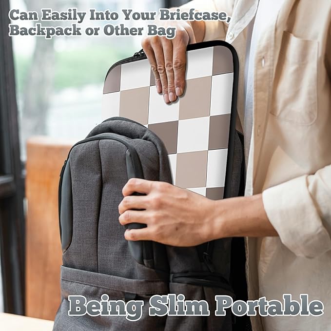 Laptop Sleeve Case Bag 13 inch, Brown Checkered Slim Carrying Case Handbag Travel Laptop Bag for 13 inch MacBook Air M3/M2/Pro M2/ 13" iPad Pro/Air M4/M2 2024