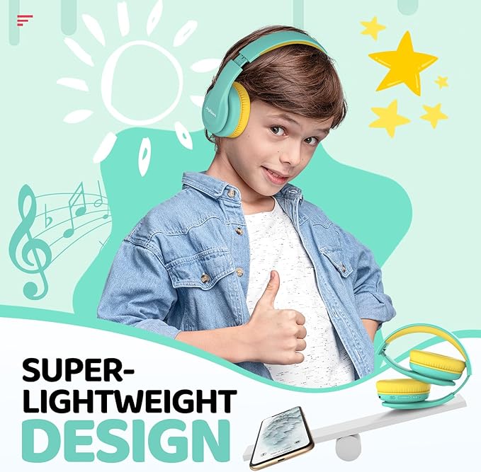 JoySpark Kids Bluetooth Headphones, Lightweight Wireless Headphones for Kids, 85/94dB Volume Limited, 60 Hours Playtime, Bluetooth 5.3, Over-Ear Toddler Headsets with Built-in Mic-Green