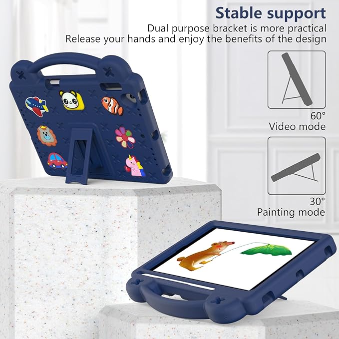 AKABEILA Compatible with Apple iPad Air 1 2013/Air 2 2014/Pro 9.7(2016)/iPad 9.7(2017/2018) Tablet Case, Kids Shockproof Protective Case with Shoulder Strap & Stand Handle & Pen Tray Navy Blue