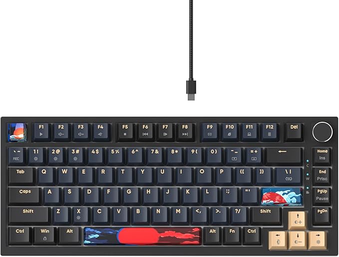 BlueSamurai 75% Wired Mechanical Gaming Keyboard - Hot Swappable, Red Switch, RGB Backlit 82 Keys TKL Mechanical Keyboard with Volume Control Knob