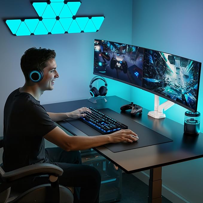 ARES WING Dual Monitor Arm for 17-35 Inch Flat Curved Ultrawide Screens Up to 26.5lbs, Fully Adjustable Dual Monitor Mount, C-Clamp & Grommet Base, 75/100 Vesa Mount, White