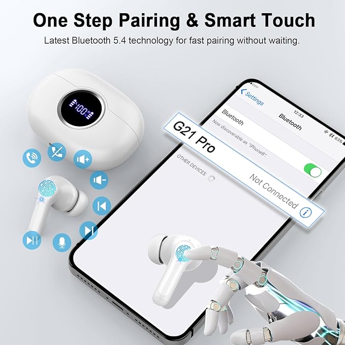 Bluetooth 5.4 Earbuds, 2026 Bass-3.0 Wireless Headphones 3D-Stereo Ear Buds, 4 ENC Noise Cancelling Mic, 40+Hrs USB-C in-Ear Earphones, IP-X7 Waterproof Sport Workout Gym for Laptop Pad Android iOS