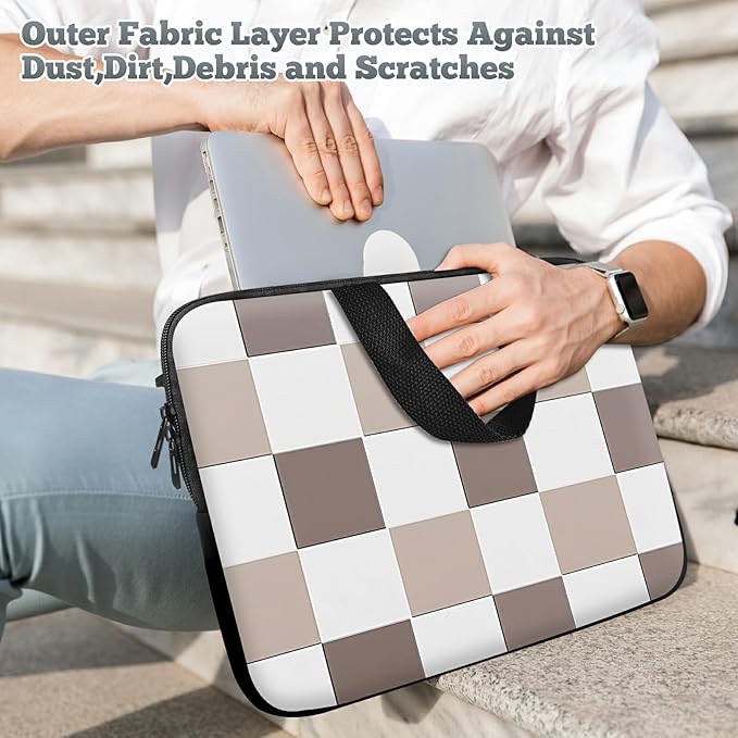 Universal Laptop Sleeve Tablet Case 12 inch, Brown Checkered Slim Carrying Case Handbag Travel Laptop Bag for Surface Pro 9 8 7/Laptop Go 2 3, MacBook Air 11/12