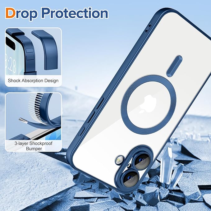 Hython Magnetic Clear for iPhone 17 Case with Camera Lens Protector [Compatible with MagSafe] Luxury Plating Edge Slim Soft TPU Cover Protective Phone Case for iPhone 17 6.3", Matte Deep Blue