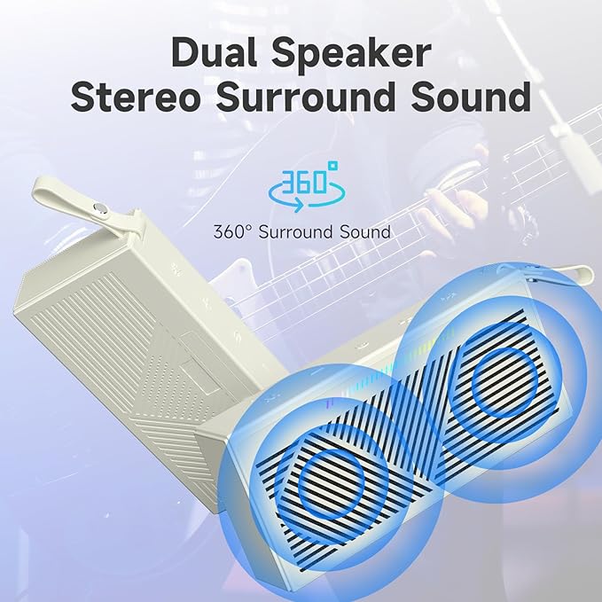 HOTTABLET Bluetooth Speaker Wireless Portable IPX5 Waterproof for Home Party Outdoor Beach, Beige