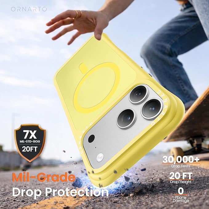 ORNARTO Magnetic for iPhone 17 Pro Max Case, 20FT Military-Grade Drop Protection, Compatible with MagSafe, Slim Shockproof Translucent Matte Phone Case for iPhone 17 Pro Max 6.9", Light Yellow