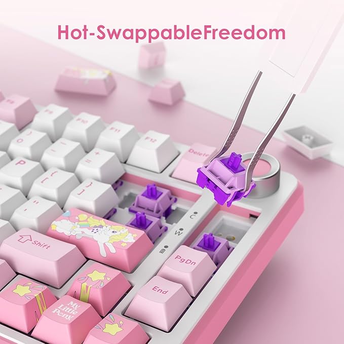 My Little Pony Wireless Mechanical Keyboard - 81 Keys RGB Gaming Keyboard with Custom Linear Switches, Hot-Swap & Knob Control, Triple Connection (BT5.0/USB-C/2.4GHz), Compact for Work & Gaming