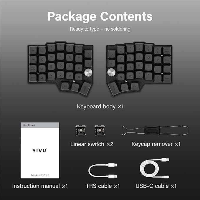 YIVU 60% Split Keyboard, Programmable Ergonomic Mechanical Keyboard with QMK/Vial, Hot-Swap 3/5 Pin, C-to-C Link, Dual Rotary Encoders & RGB, for Coding and Gaming