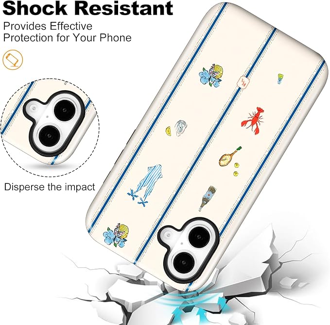 Magnetic for iPhone 16 Case Cute Frog Stripes Phone Case, Summer Shockproof Slim TPU and Hard PC Protective Phone Cover Compatible with MagSafe Designed for Women Girls