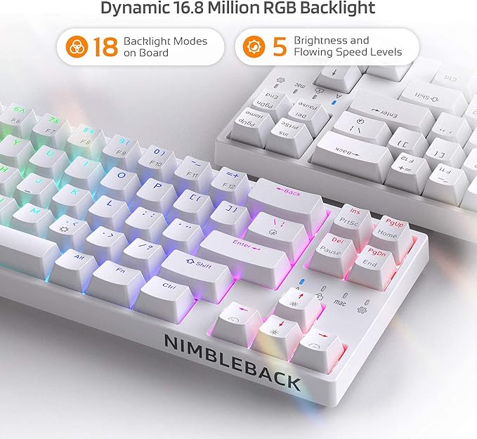 LTC NB681 Nimbleback Wired 65% Mechanical Keyboard, RGB Backlit Ultra-Compact 68 Keys Gaming Keyboard with Hot-Swappable Switch and Stand-Alone Arrow/Control Keys (Hot Swappable Brown Switch, White)