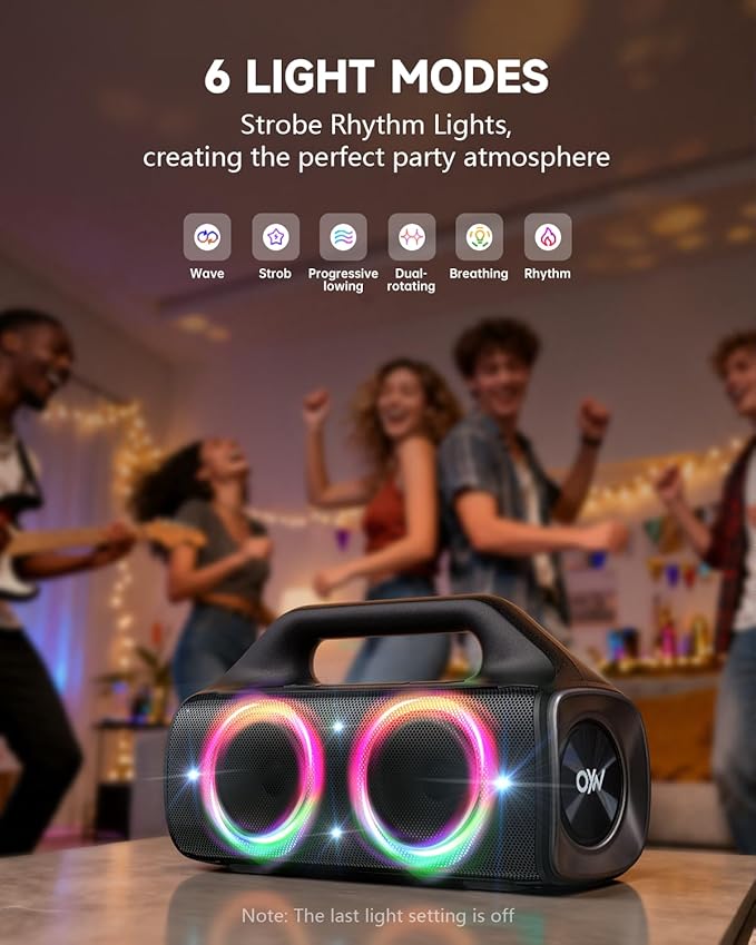 IPX67 Waterproof Bluetooth Speaker:80W(Peak) Loud Outdoor Portable Wireless Party Speakers with LED Lights,20H Playtime,Bluetooth 5.3,Deep Bass & TWS for Pool,Beach