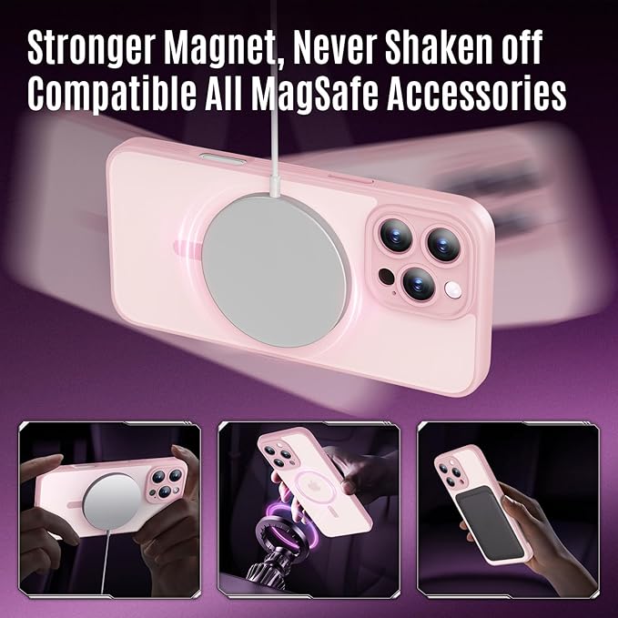 Symcele Designed for iPhone 16 Pro Max Case, Compatible with MagSafe, with Privacy Screen Protectors X2, [Camera Protection] [15FT Military Drop Protection] Shockproof Phone Case, 2024, Pink