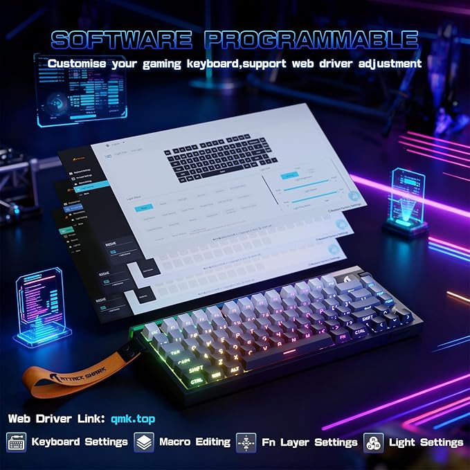 ATTACK SHARK R85 HE Wired 75% Rapid Trigger Mechanical RGB Gaming Keyboard with Custom Lightbox,8KHz Polling Rate,0.005mm RT Accuracy,0.08MS Latency,Hall Effect,Magnetic Switch,Driver for PC-Moonlight