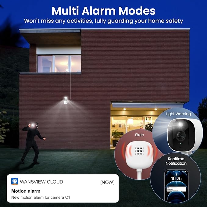 AOQEE 2K Cameras for Home Security-Outdoor/Indoor Camera for Dog/Cat/Pet/Nanny/Baby/Elderly, Color Night Vision, White Light, Siren, 24/7 SD Recordings, Works with Alexa, Plug in (C1-White-1pack-2.4G)