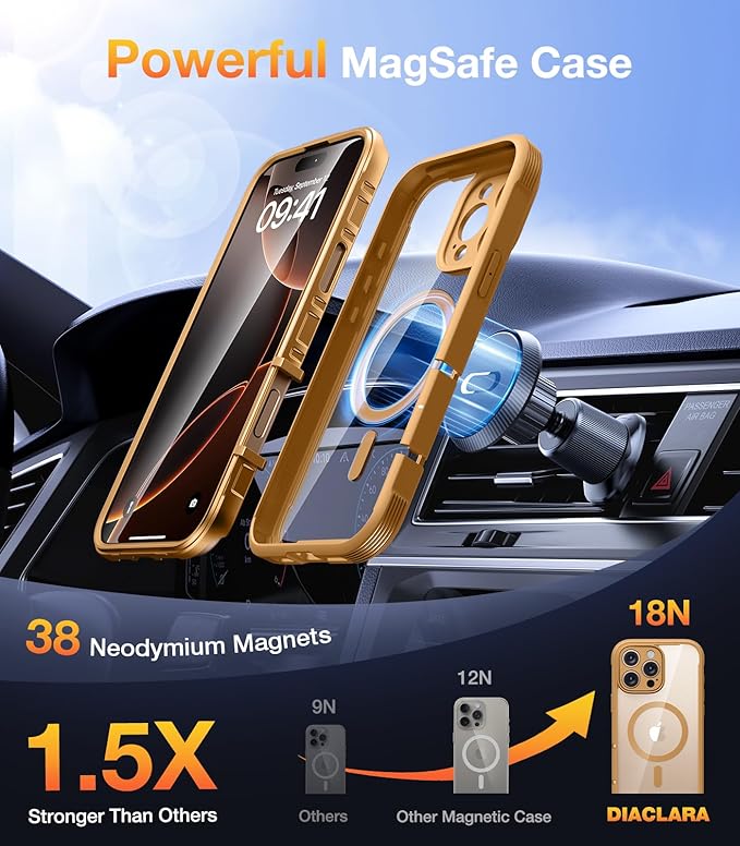 Diaclara Magnetic Designed for iPhone 16 Pro Case, Full Body Rugged with Touch Sensitive Anti-Scratch Screen Protector, Compatible with MagSafe, Soft Bumper Case for iPhone 16 Pro 6.3'', Brown