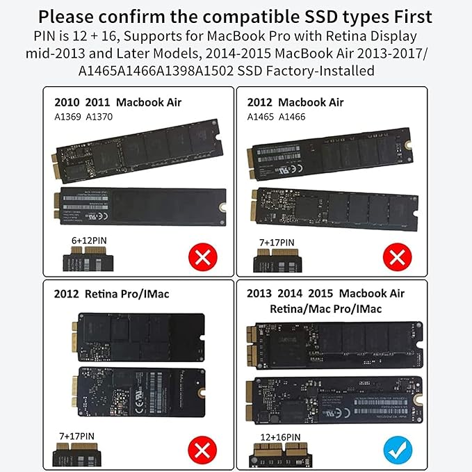 ACASIS USB C 3.2 SSD Enclosure for Apple SSD 12+16 PIN MacBook Pro,MacBook Air, Mac Pro, iMac from 2013 to 2017 A1465 A1466 A1502 SSD，MacBook SSD Enclosure with M.2 NVMe Adapter