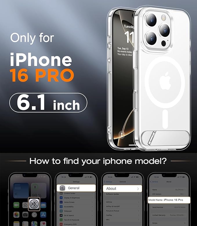 Magnetic Compatible with iPhone 16 Pro Case, [Built-in Invisible Kickstand][Compatible with MagSafe] [Military Grade Shockproof] Slim Thin Phone Case for iPhone 16 Pro 6.3"