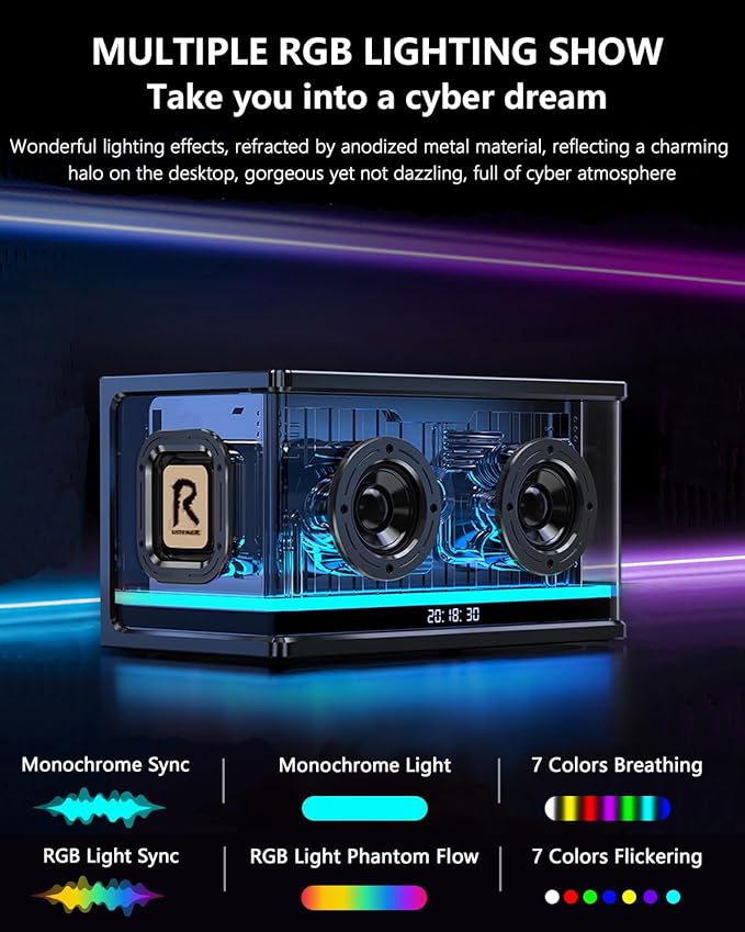 Bluetooth Speaker Ultra Heavy Bass 40W RGB Light Cyber Mechanical Industrial Style Bluetooth 5.0 Wireless Stereo Sound Speaker for Indoor and Computer Room (Black)