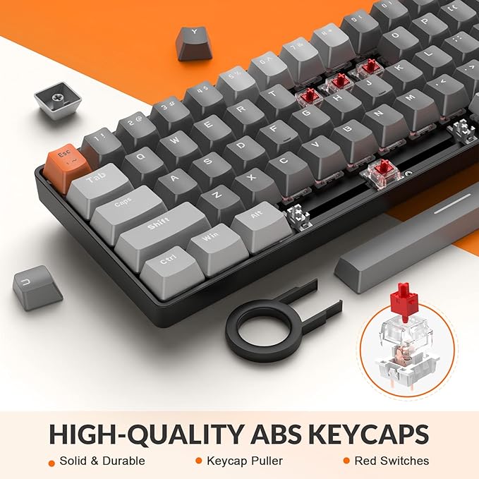 MAGIC-REFINER RK68 60% Wireless Mechanical Keyboard, Bluetooth 5.0/2.4GHz with Dual Mode 2-in-1 Receiver, Compact 68-Key Hot Swappable Gaming Keyboard, Linear Red Switch for PC Mac Xbox Smartphone