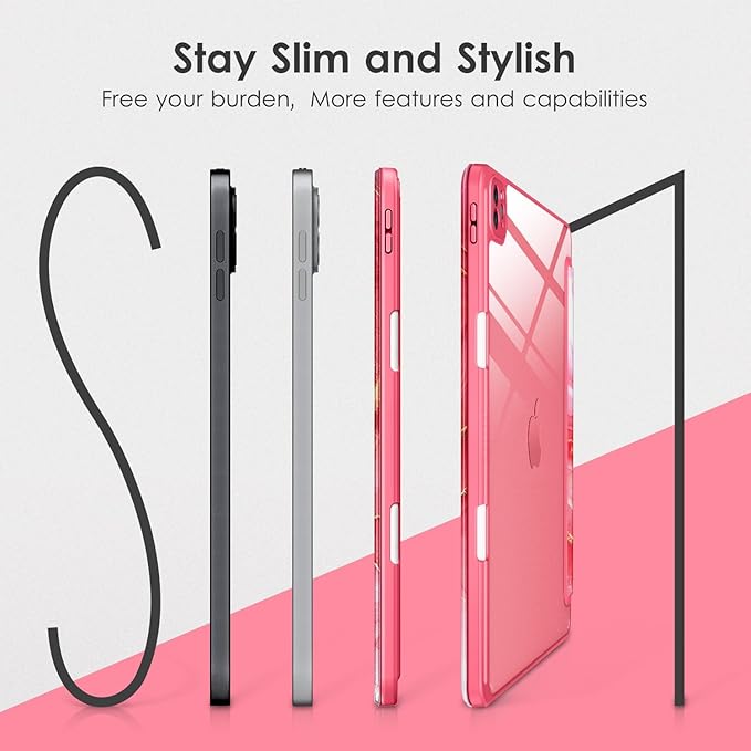 VIKESI Case for iPad Pro 12.9 6th/5th/4th/3rd Generation 2022/2021/2020/2018,TPU Shockproof Frame,Built-in Pencil Holder,Auto Sleep/Wake - Red Marble