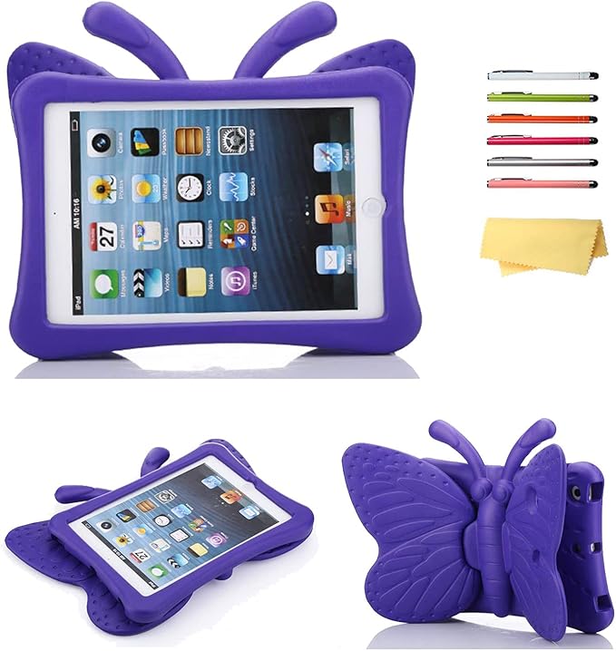 Kids Case for Apple iPad Mini 5/Mini 4/Mini 3/Mini 2/Mini 1 with kickstand Soft EVA Foam Lightweight Shockproof Stand Cover for iPad Mini 5th/4th/3rd/2nd/1st Generation 7.9", Purple Butterfly