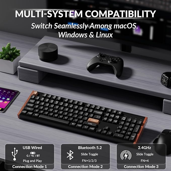Keychron K10 HE Hall Effect Keyboard, Gateron Double-Rail Magnetic Nebula Switch, Full-Size Tri-Mode Wireless Keyboard with Rapid Trigger, Adjustable Actuation, RGB, Aluminum + Wooden Frame