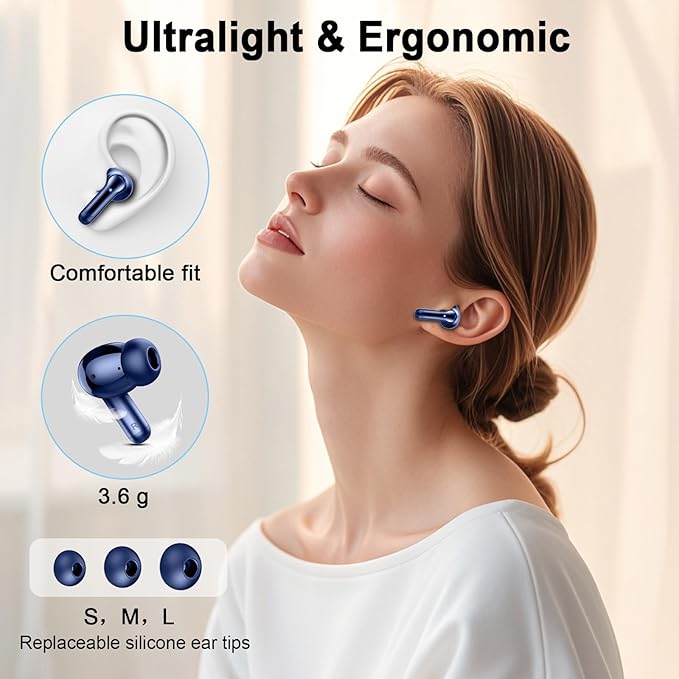 Wireless Earbuds, Bluetooth 5.4 Headphone 3D Stereo Bass Ear Bud, 4 ENC Noise Cancelling Mic, 40+Hrs USB-C in-Ear Earphone, IP-X7 Waterproof Headset Sport Workout Gym for Laptop Pad Android iOS